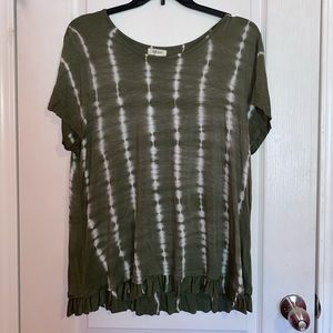 GREEN FASHION TIE DYE TOP WITH RUFFLE HEM